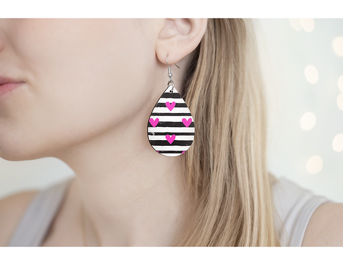 Pink Heart Stripe Earrings