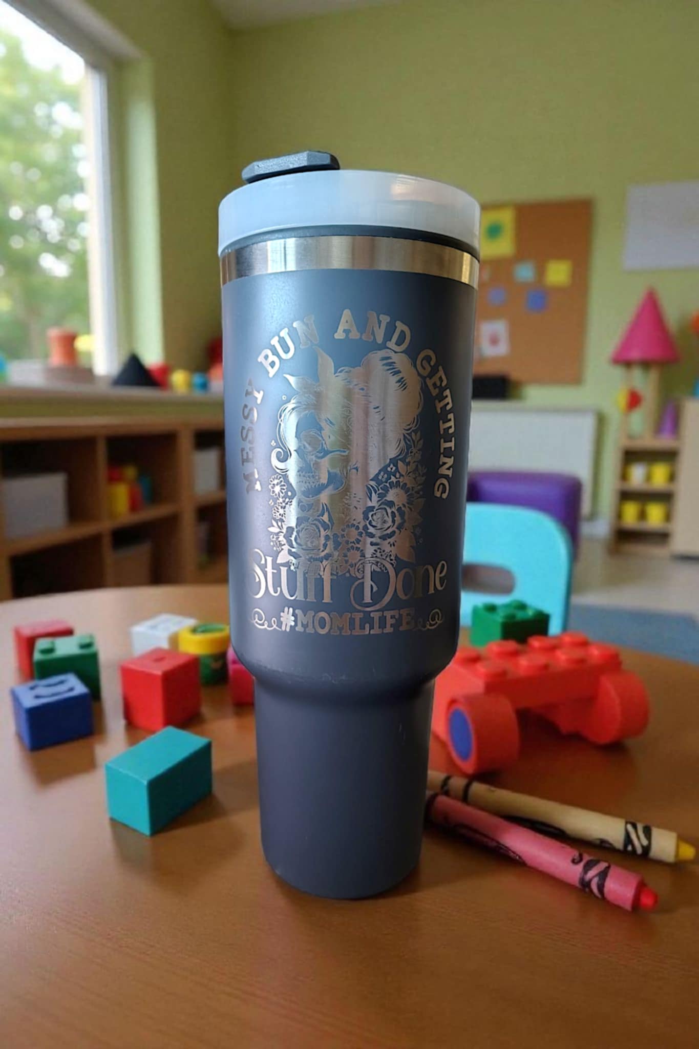 Messy Bun & Getting Stuff Done #Momlife Laser Engraved 40 oz Tumbler