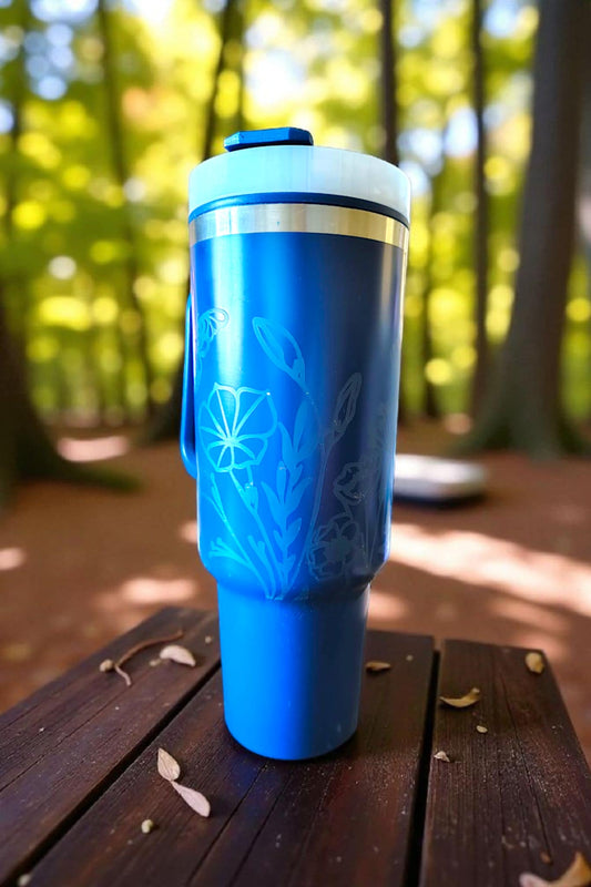 Blue Flowers Laser Engraved 40 oz Tumbler