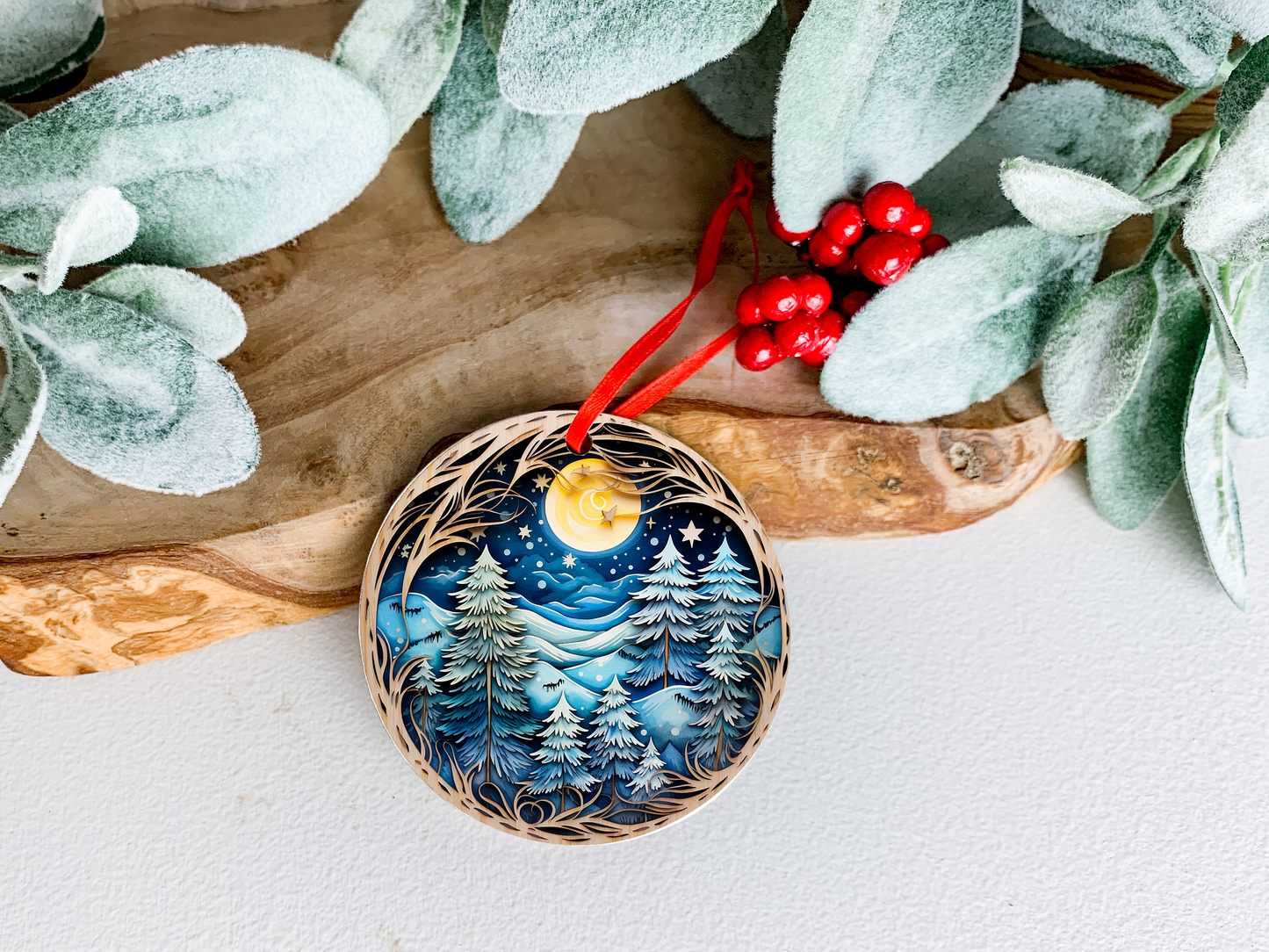 3D Snow Filled Forest Under the Moonlight Ornament