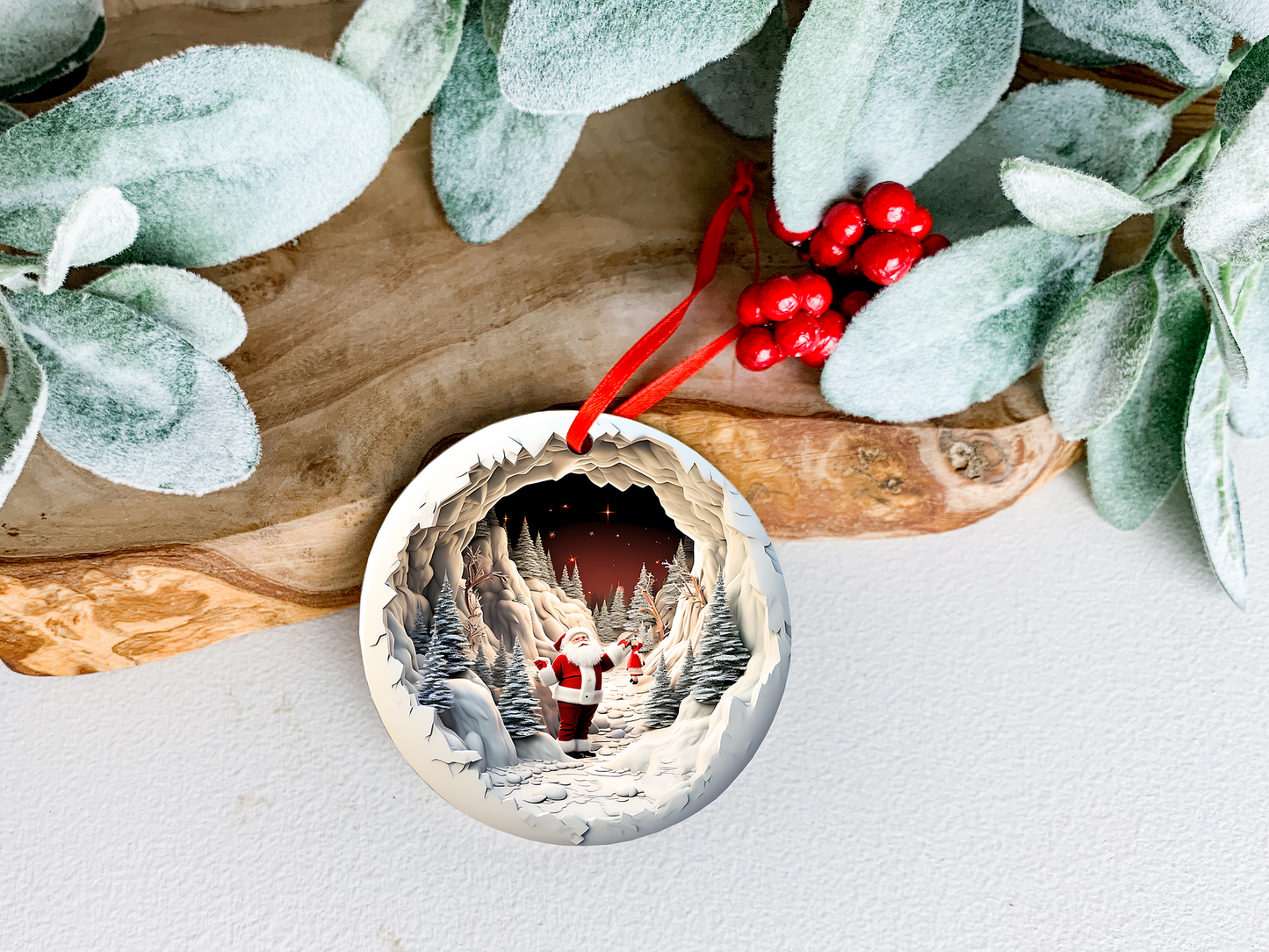 3D Santa In The Snow Ornament