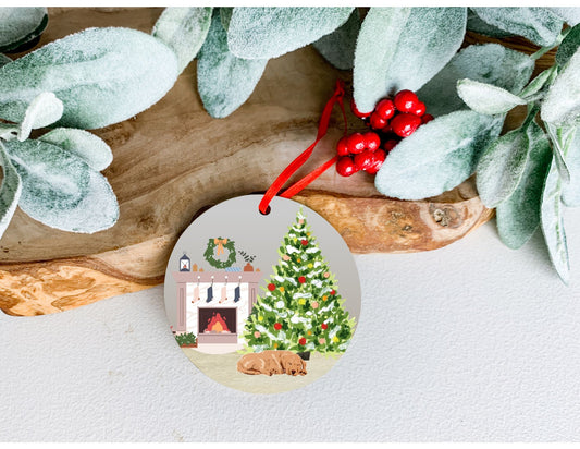 Sleeping Dog By the Fireplace Ornament