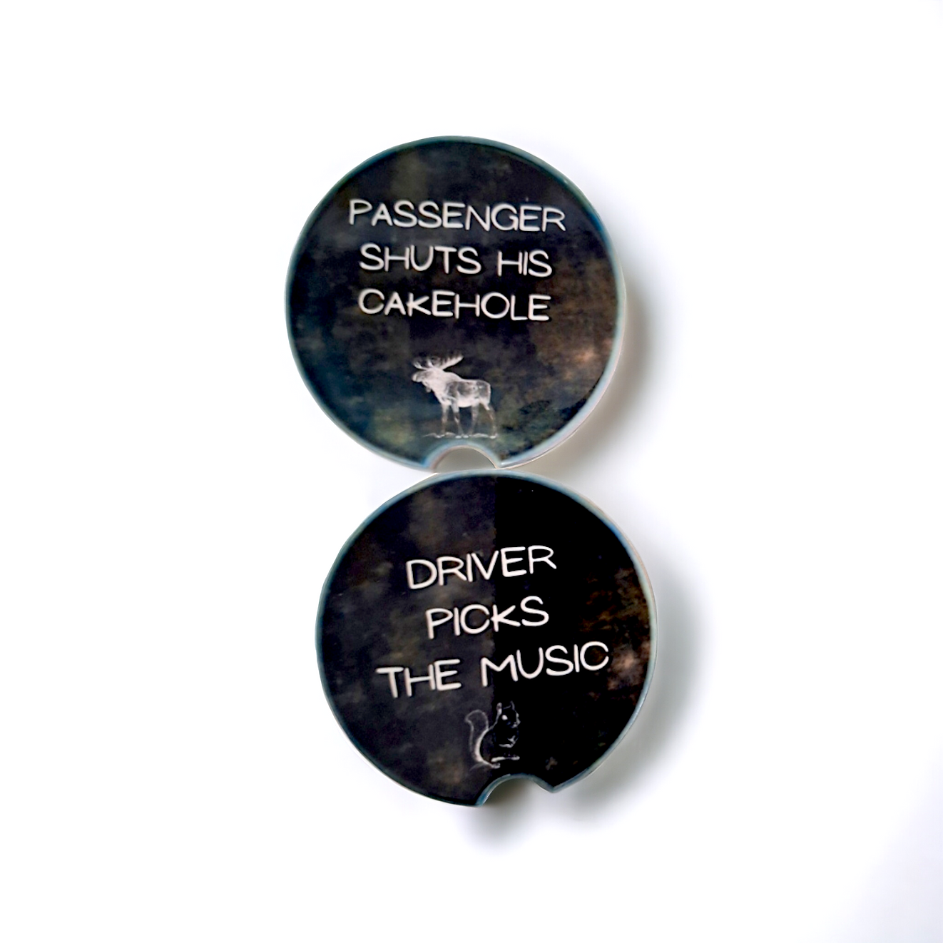 Driver Picks The Music & Passenger Shuts His Cakehole Car Coaster Set