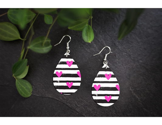 Pink Heart Stripe Earrings