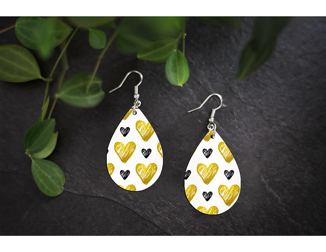 Black and Gold Heart Earrings